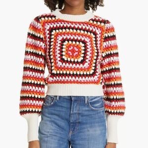 Farm Rio Multicolor Crochet Sweater Handmade Size Large NWT